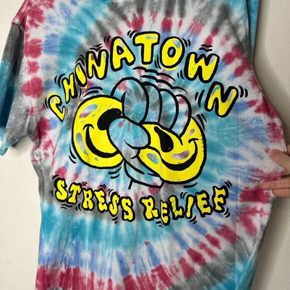 RARE Chinatown Market Multi-Color Tie Dye Stress Relief Graphic Short Sleeve Tee - Picture 3 of 10